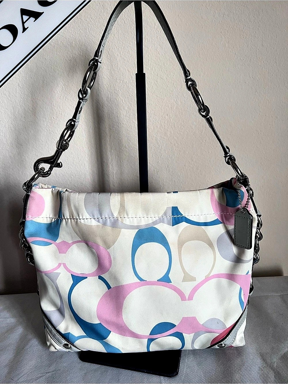 Coach Poppy Signature Op Art Shoulder Bag Op Art Shoulder Bag in White & Pink
